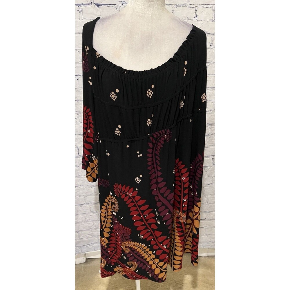 Muse Scoop Neck Long Sleeve Dress with a Botanical Floral Print Plus Size 20W